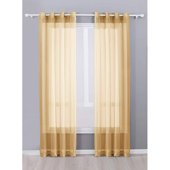 Decotex 2 Piece Sheer Voile Grommet Top Window Curtain Panel Drapes (54" X 120", Gold)
