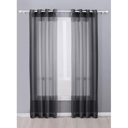 Decotex 2 Piece Sheer Voile Grommet Top Window Curtain Panel Drapes (54" X 63", Black)