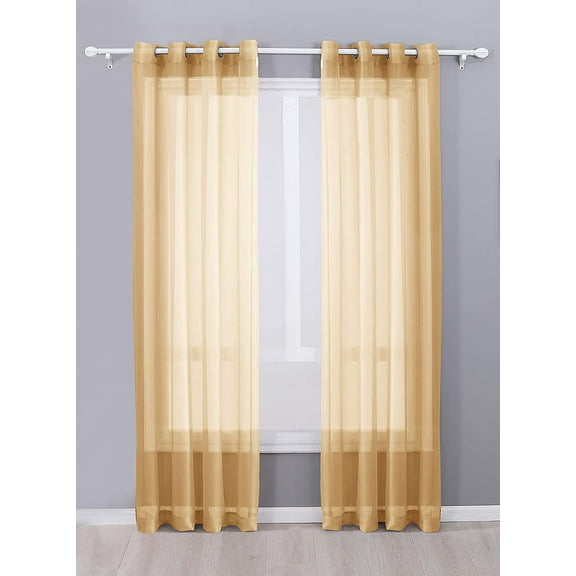 Decotex 2 Piece Sheer Voile Grommet Top Window Curtain Panel Drapes (54" X 63", Gold)