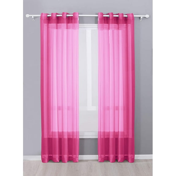 Decotex 2 Piece Sheer Voile Grommet Top Window Curtain Panel Drapes (54" X 63", Hot Pink)