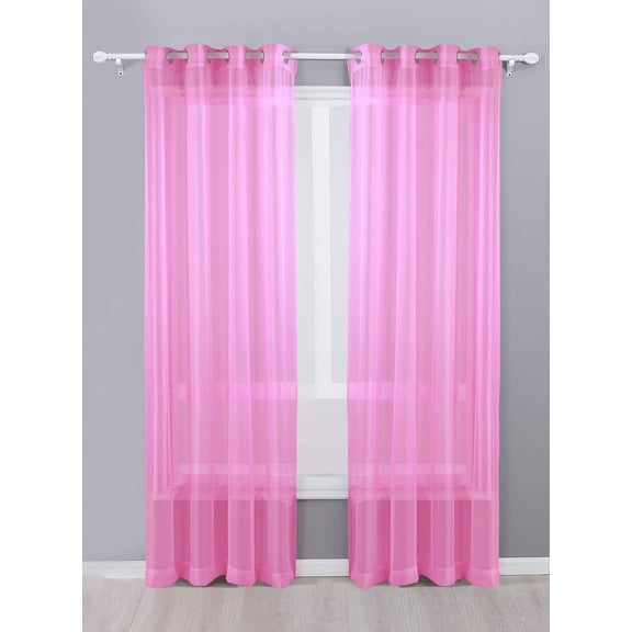 Decotex 2 Piece Sheer Voile Grommet Top Window Curtain Panel Drapes (54" X 63", Light Pink)