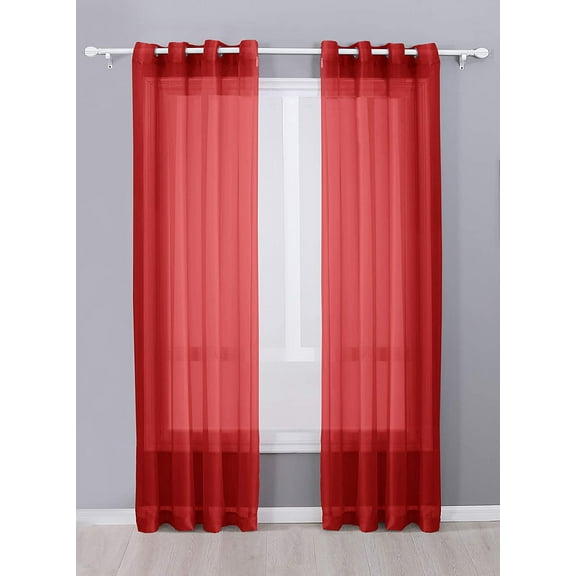 Decotex 2 Piece Sheer Voile Grommet Top Window Curtain Panel Drapes (54" X 63", Red)