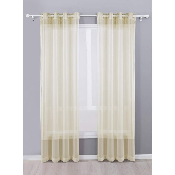 Decotex 2 Piece Sheer Voile Grommet Top Window Curtain Panel Drapes (54" X 84", Beige)