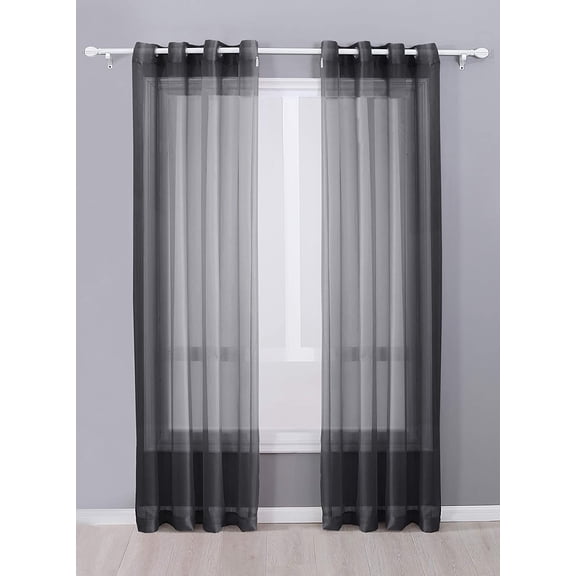 Decotex 2 Piece Sheer Voile Grommet Top Window Curtain Panel Drapes (54" X 84", Black)