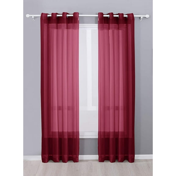 Decotex 2 Piece Sheer Voile Grommet Top Window Curtain Panel Drapes (54" X 84", Burgundy)