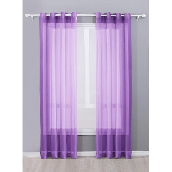Decotex 2 Piece Sheer Voile Grommet Top Window Curtain Panel Drapes (54" X 84", Lilac)
