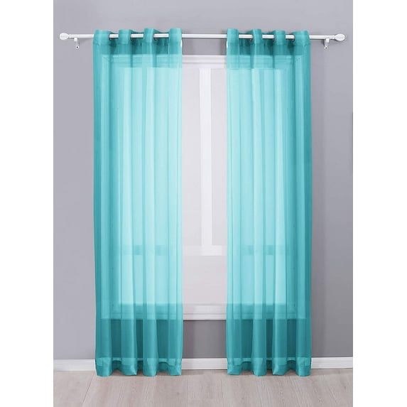 Decotex 2 Piece Sheer Voile Grommet Top Window Curtain Panel Drapes (54" X 84", Turquoise)