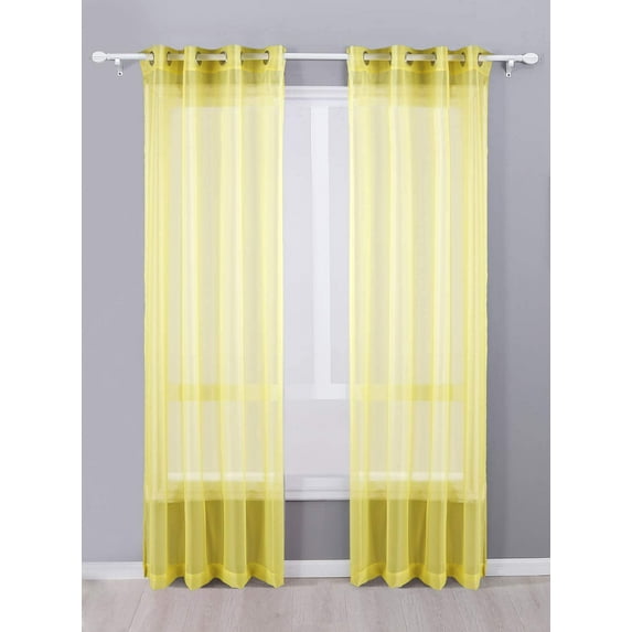 Decotex 2 Piece Sheer Voile Grommet Top Window Curtain Panel Drapes (54" X 84", Yellow)