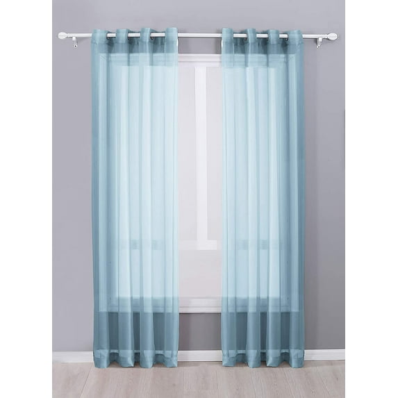 Decotex 2 Piece Sheer Voile Grommet Top Window Curtain Panel Drapes (54" X 95", Slate Blue)
