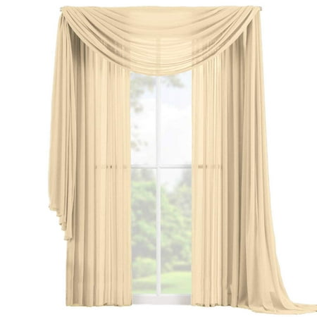 Decotex 3 Piece Fully Stitched Sheer Window Curtain Drape Set 2 Panels and 1 Matching Scarf (108" Length, Beige)