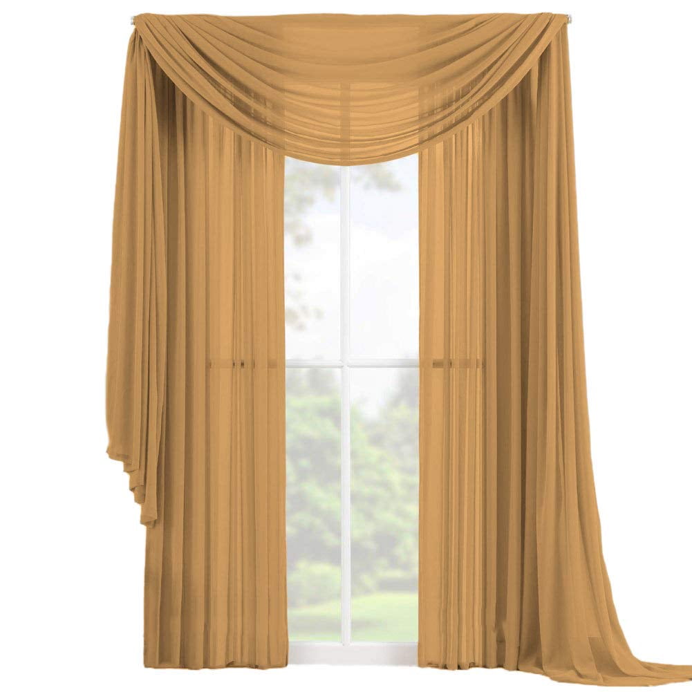 Decotex Gold Sheer Window Curtains, 54” x 63” (2 Panels)