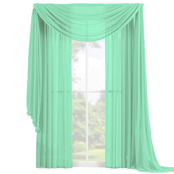 Decotex 3 Piece Fully Stitched Sheer Window Curtain Drape Set 2 Panels and 1 Matching Scarf (63" Length, Mint)
