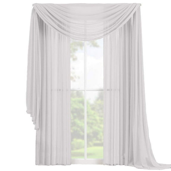 Decotex 3 Piece Fully Stitched Sheer Window Curtain Drape Set 2 Panels and 1 Matching Scarf (63" Length, White)