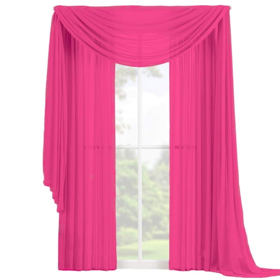 Decotex 3 Piece Fully Stitched Sheer Window Curtain Drape Set 2 Panels and 1 Matching Scarf (95" Length, Hot Pink)