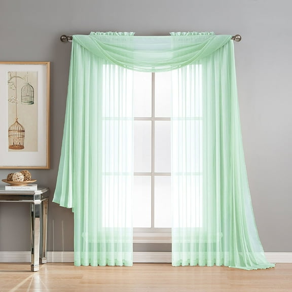 Decotex Modern Mint Solid Rod Pocket Sheer Curtain Set, 55 x 108 in (2 Panels)