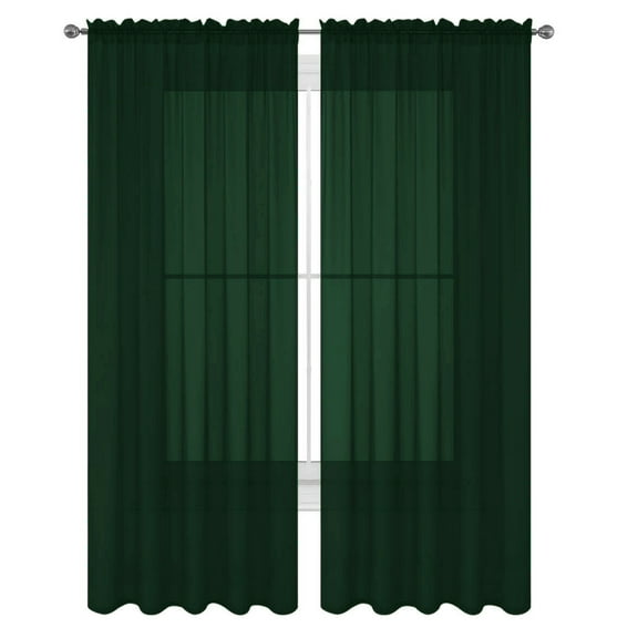 Decotex Elegant Solid Sheer Curtains, Hunter Green, 55" x 45" (2 Panels)