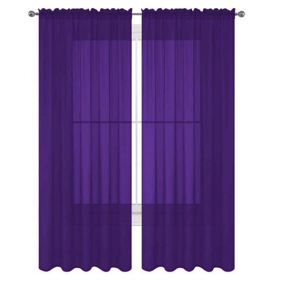 Decotex Elegant Solid Sheer Curtains, Purple, 55” x 36” (2 Panels)