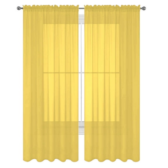 Decotex Elegant Solid Sheer Yellow Curtains, 55” x 95” (2 Panels)
