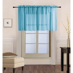 Decotex Home Sheer Solid Print Rod Pocket Curtains Turquoise, Sheer Bathroom, Kitchen 55" x 18"