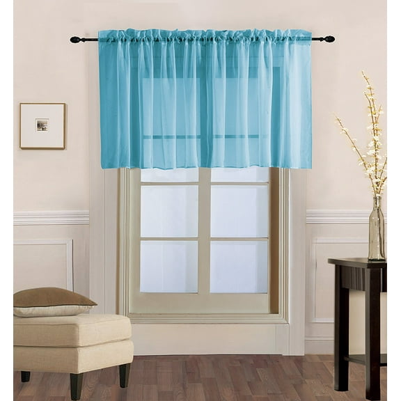 Decotex Home Sheer Solid Print Rod Pocket Curtains Turquoise, Sheer Bathroom, Kitchen 55" x 18"