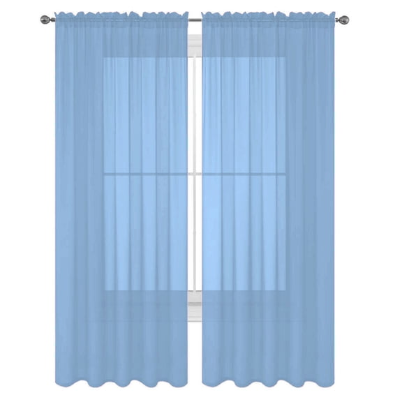 Decotex Modern Light Blue Solid Print Rod Pocket Sheer Curtain Panel Pairs, 55” x 45” (2 Panels)