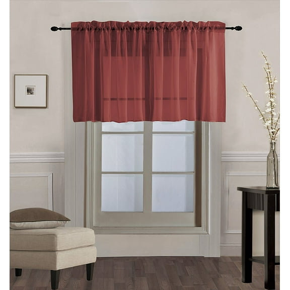 Decotex Modern Sheer Voile Rod Pocket Valance Curtains, 55” x 18”