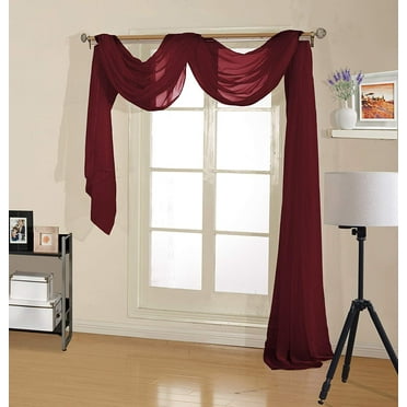 Decotex Premium Sheer Voile Scarf Valance for Home & Event Designs (38" X 216", Burgundy)