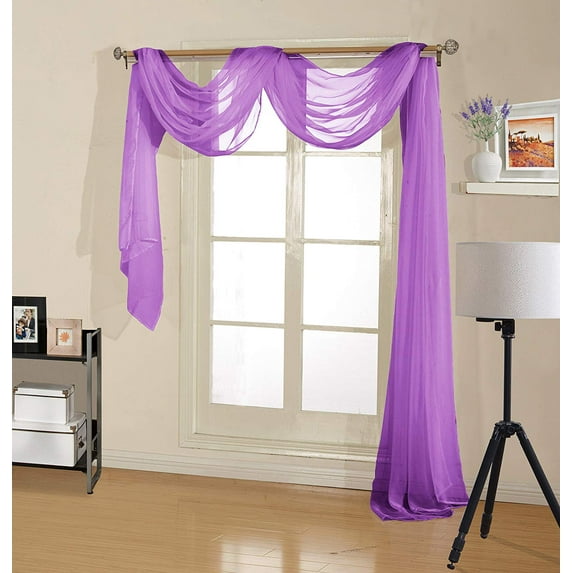 Decotex Premium Sheer Voile Scarf Valance for Home & Event Designs (38" X 216", Lilac)