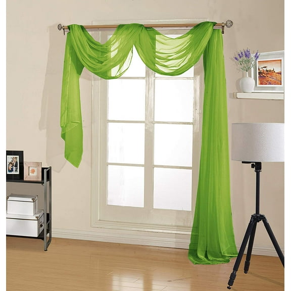 Decotex Premium Sheer Voile Scarf Valance for Home & Event Designs (38" X 216", Lime Green)