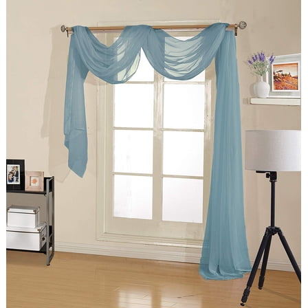 Decotex Premium Sheer Voile Scarf Valance for Home & Event Designs (38" X 216", Slate Blue)