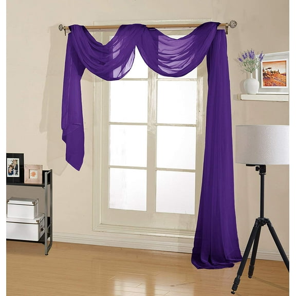 Decotex Premium Sheer Voile Scarf Valance for Home & Event Designs (54" X 216", Purple)