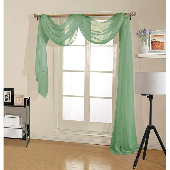 Decotex Modern Sage Solid Print Rod Pocket Sheer Kitchen Curtain, 54” x 216”