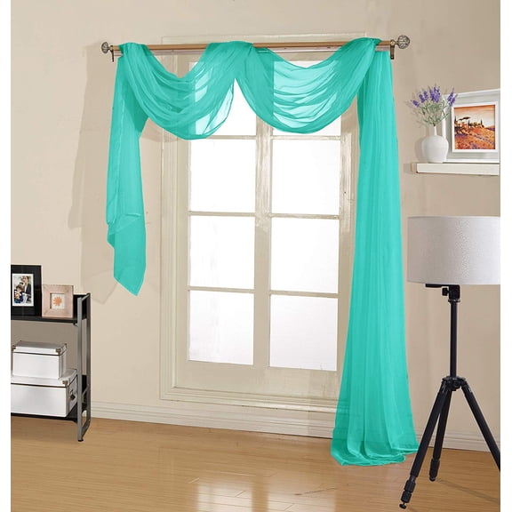 Decotex Premium Sheer Voile Scarf Valance for Home & Event Designs (54" X 216", Turquoise)