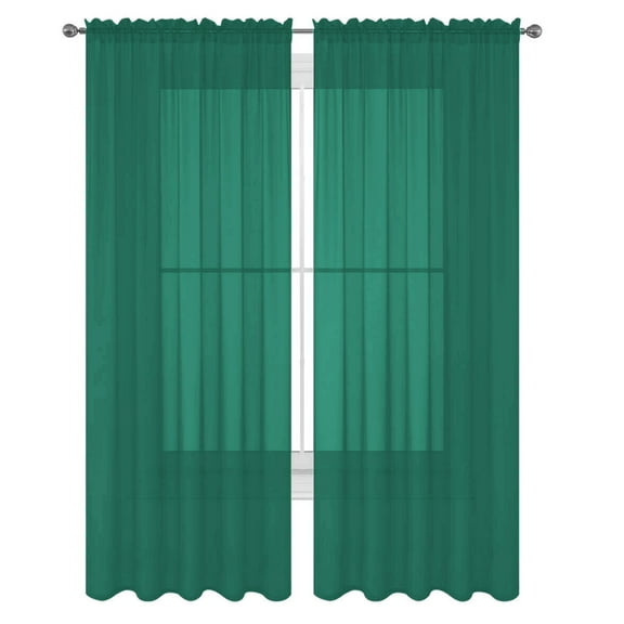 Decotex Privacy Teal Solid Print Rod Pocket Sheer Living Room Curtain, 55” x 63” (2 Panels)