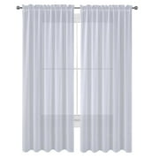 Decotex Privacy White Solid Print Draping Sheer Bathroom Curtain Panel Pairs, 55  x 84  2 Panels