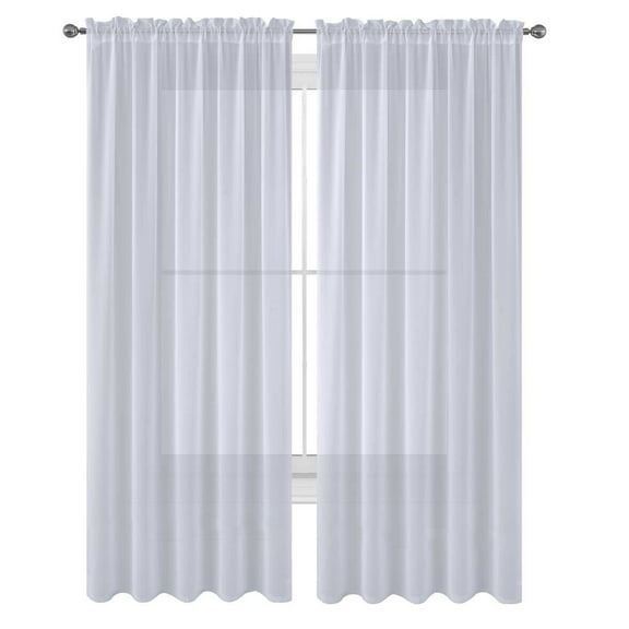Decotex Privacy White Solid Print Draping Sheer Bathroom Curtain Panel Pairs, 55” x 84” (2 Panels)