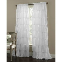 Decotex White Ruffled Sheer Voile Curtain Panel, 55” x 84”