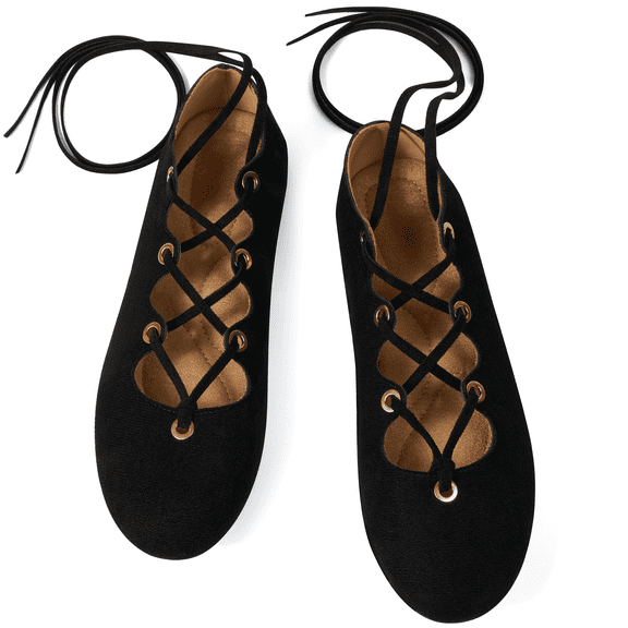 Decould sylf Lace Up Ballet Flats for Women Comfortable Soft Suede Round Toe Retro Dress Flat Shoes