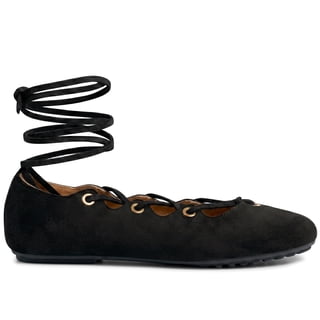 Decould sylf Lace Up Ballet Flats for Women Comfortable Soft Suede Round Toe Retro Dress Flat Shoes