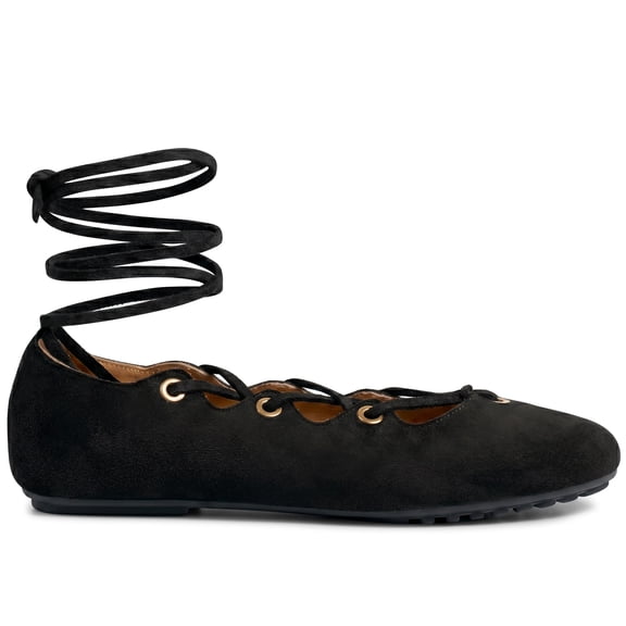 Decould sylf Lace Up Ballet Flats for Women Comfortable Soft Suede Round Toe Retro Dress Flat Shoes