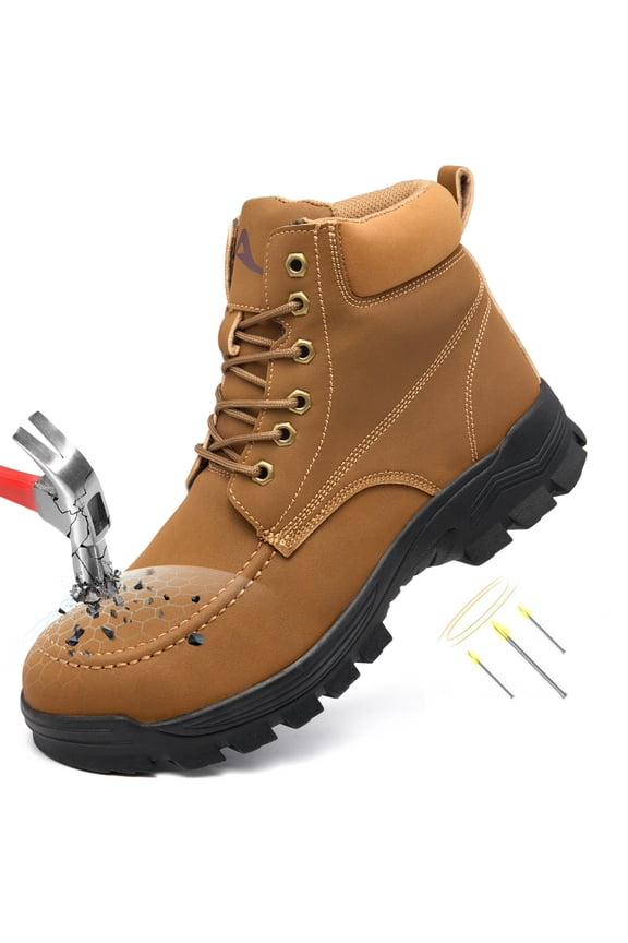 Men's Waterproof Steel Toe Safety Work Boots: Non Slip Puncture Resistant for Industrial Construction