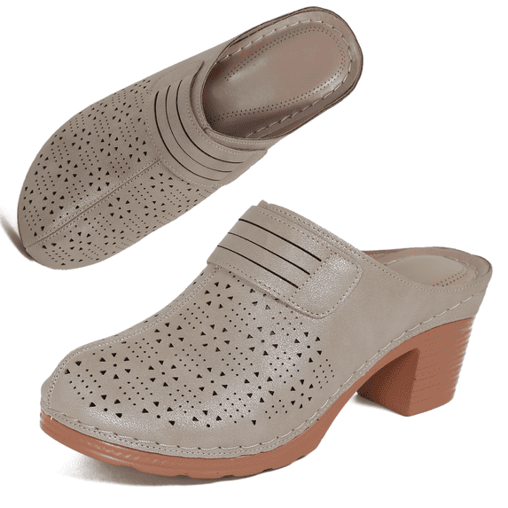 Decould sylf Mules for Women Closed Toe Slip-on Clogs Comfortable Wedge Sandals