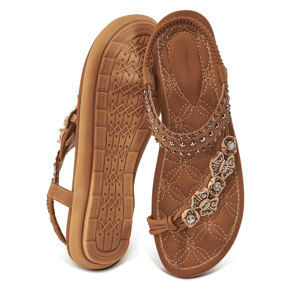 Decould sylf Women Sandals Shoes Comfortable Elastic Heel Strap Non-Slip Sandals Beach Bohemian Flats