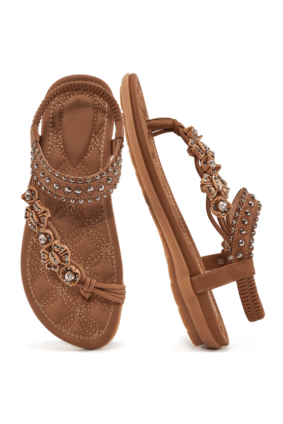 Women Sandals Shoes Comfortable Elastic Heel Strap Non-Slip Sandals Beach Bohemian Flats