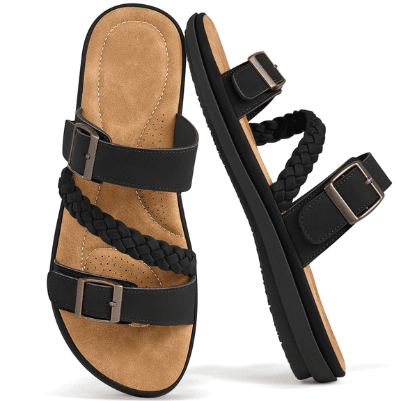 Decould sylf Women Slide Sandals Comfort Soft Adjustable Strap Flats shoes Anti-Slip Slippers Sandals