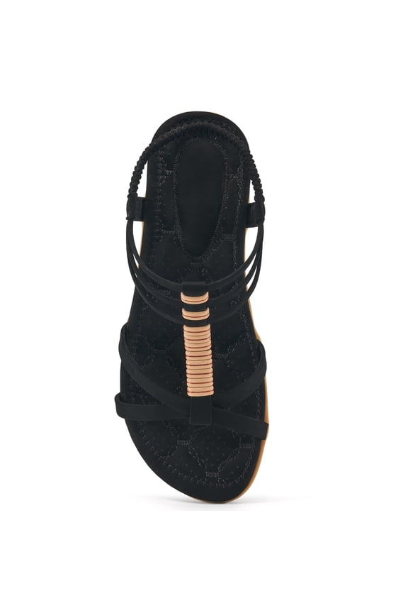 Womens Gladiator Sandals Elastic Ankle Strap Summer Beach Sandals Comfort Flat Shoes Casual