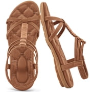 Decould sylf Womens Gladiator Sandals Elastic Ankle Strap Summer Beach Sandals Comfort Flat Shoes Casual