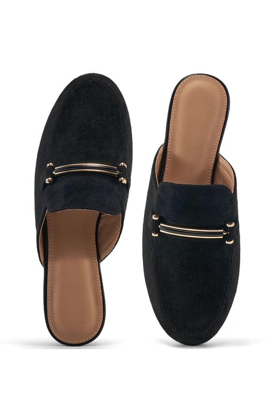 Womens Mules Flats Shoes Comfortable Suede Slip On Shoe Round Toe Dressy Casual Buckle Loafers