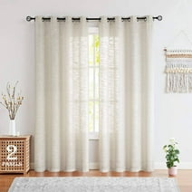 Decoultimatex Beige Semi Sheer Window Curtain Panels for Living Room Bedroom Rich Linen Textured Privacy Provide Grommet Drapes, 52"x84"x2