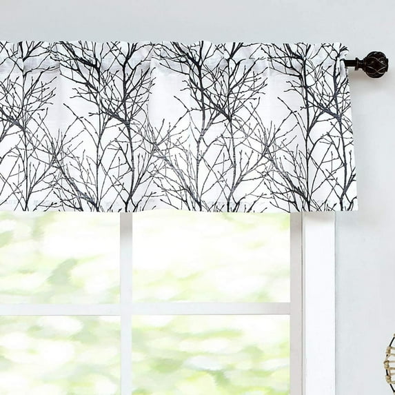 Decoultimatex Black Valance Curtains for Windows Print Tree Branch Semi-Sheer Valance,1 Panel 50"W x 15"L